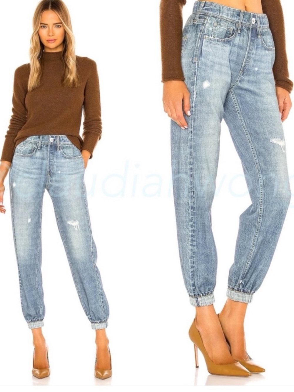 rag & bone Light Wash Boyfriend Jeans with Elastic Cuff